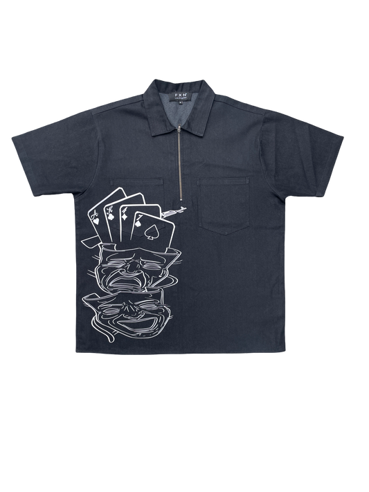 BLACK ZIP UP WORK SHIRT